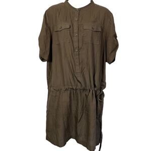 Gap Womens Drawstring Button Up Shirt Style Short Sleeve Brown Dress sz XL